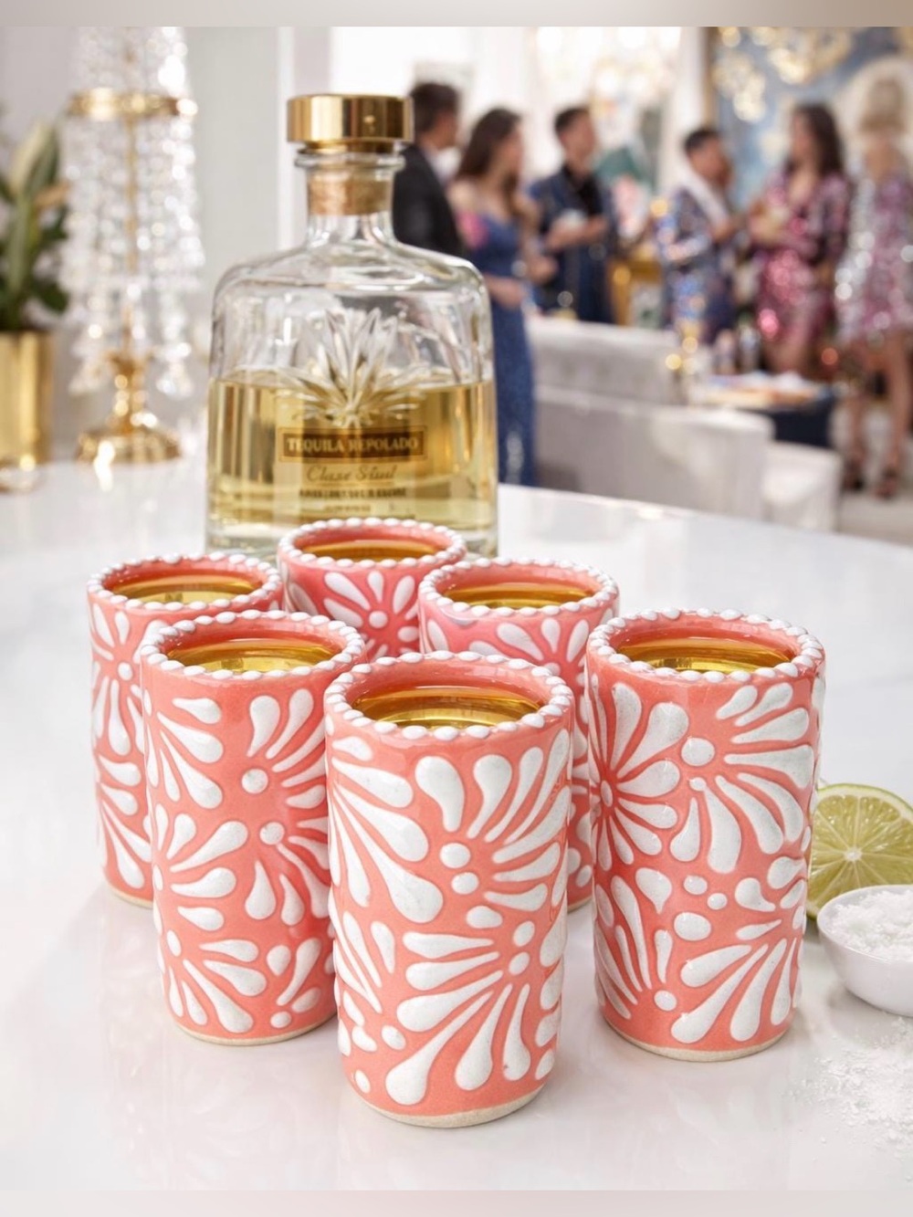 🥃Coral White Floral Ceramic Talavera Shot Glasses 🥃